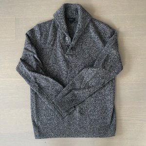 100% lambs wool dark grey heather shawl collar sweater